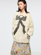 Oil painting bow denim jacket