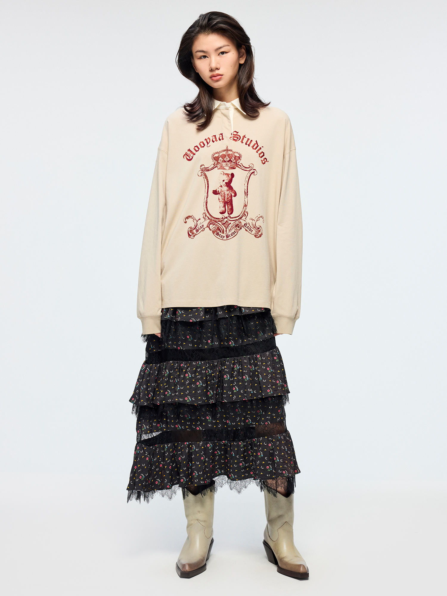 Floral tiered midi skirt