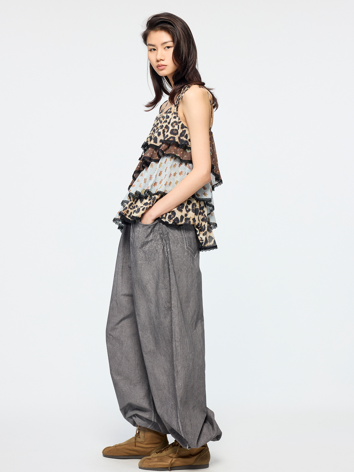 Leopard & floral patchwork camisole