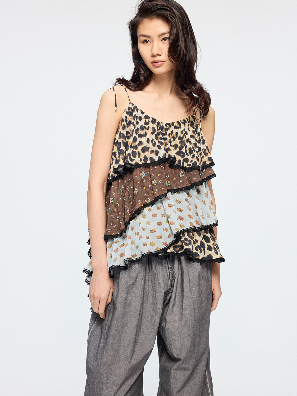 Leopard & floral patchwork camisole