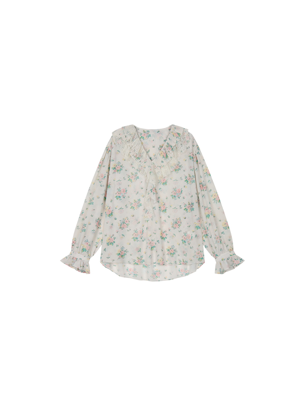 Floral ruffle collar shirt
