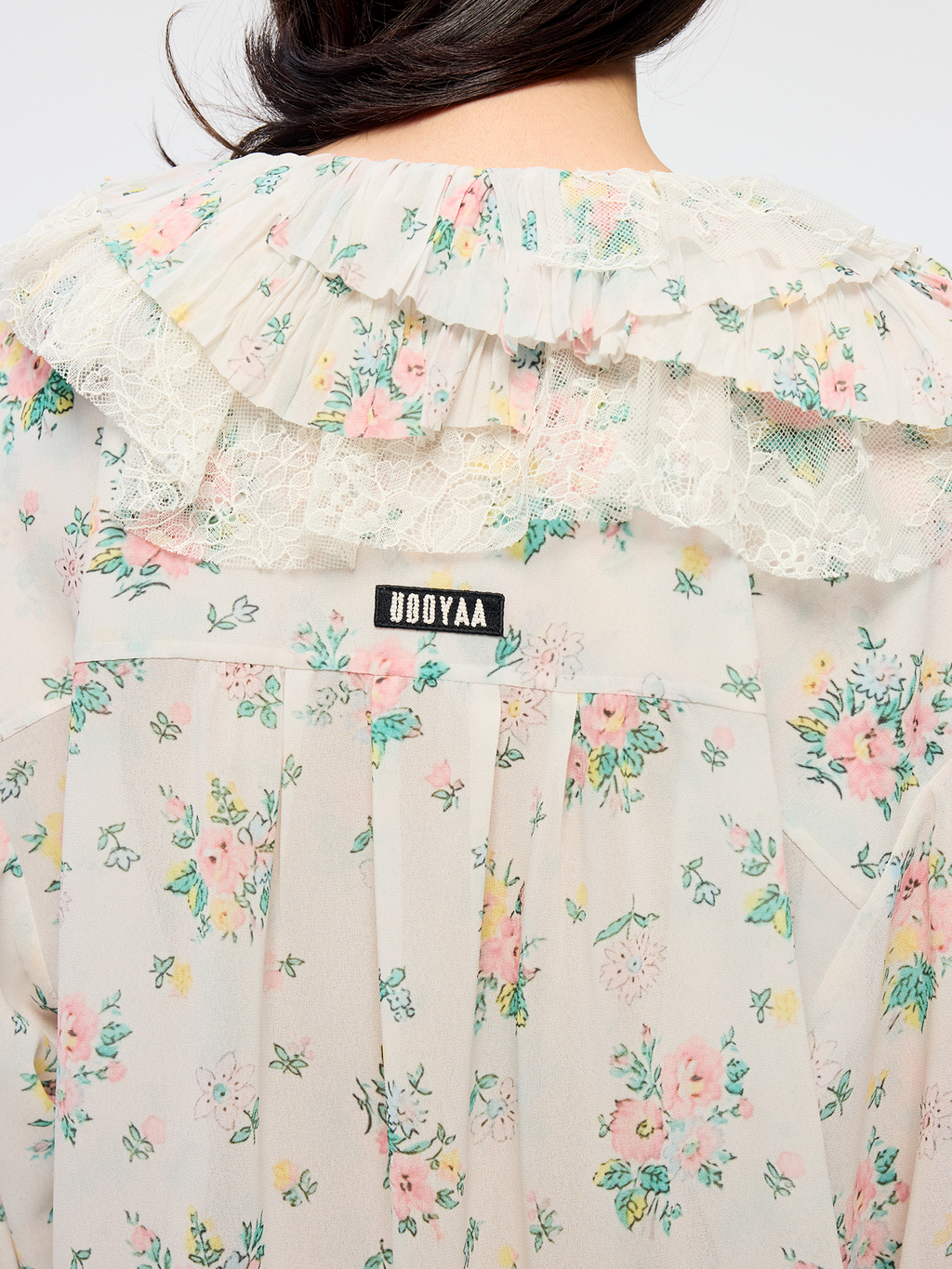 Floral ruffle collar shirt