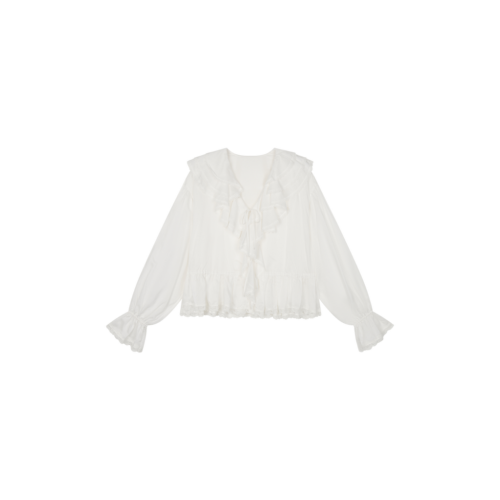 Ruffle collar Tencel shirt
