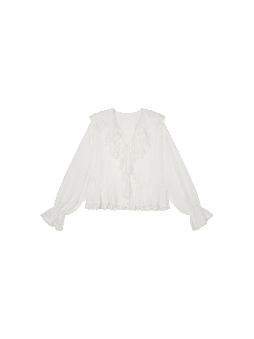 Ruffle collar Tencel shirt