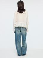 Ruffle collar Tencel shirt