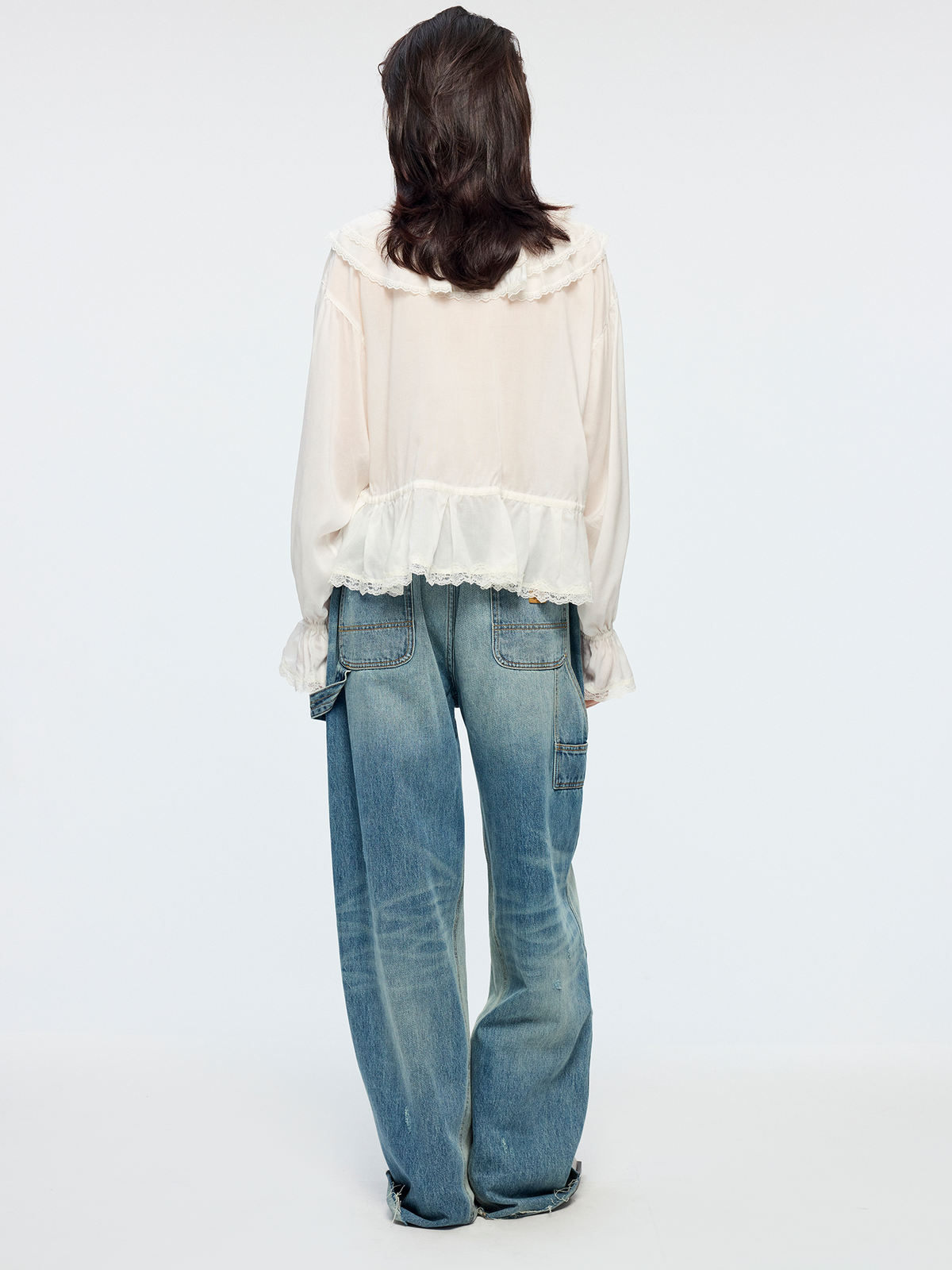 Ruffle collar Tencel shirt