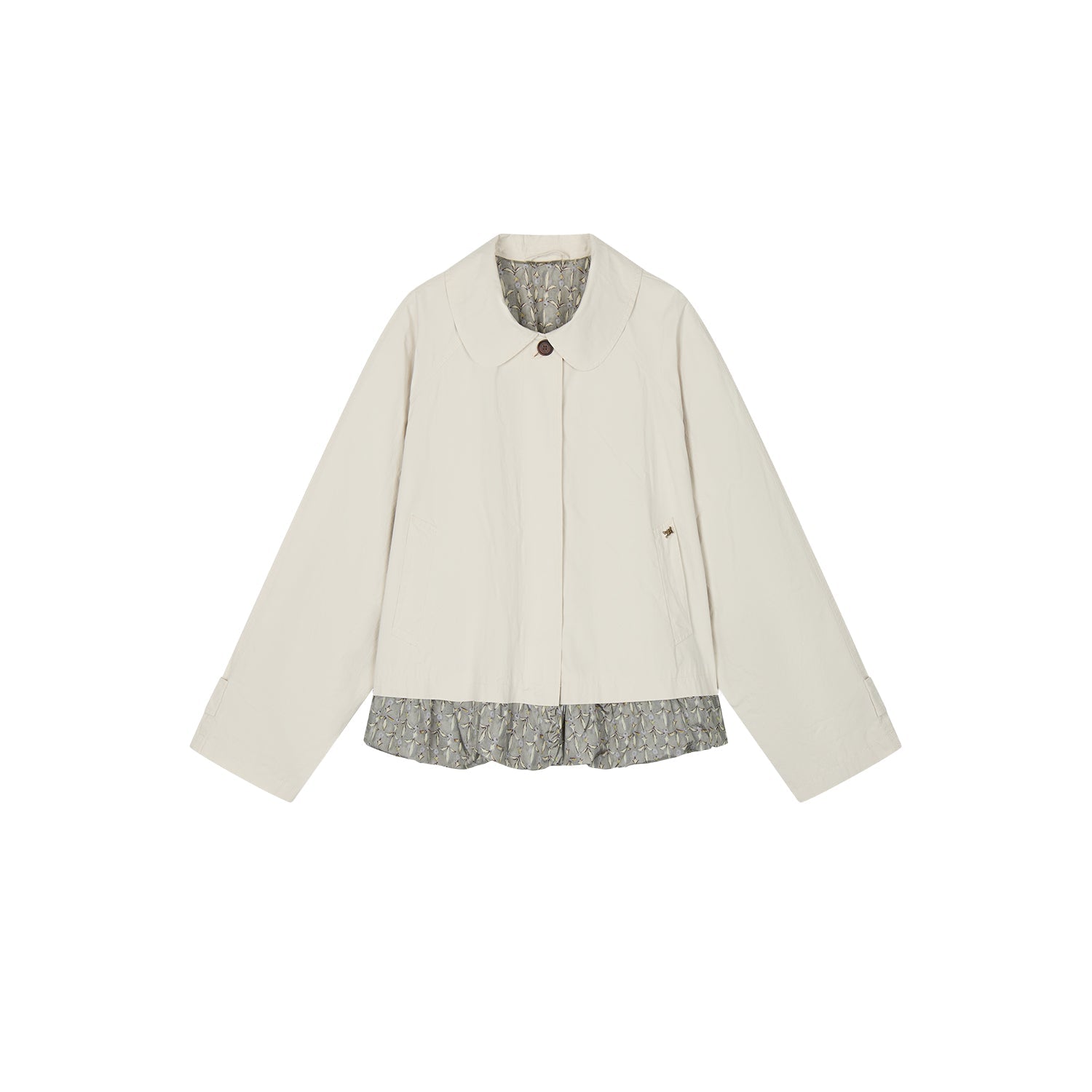 Exposed lining cropped balmacaan coat