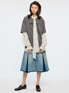 Floral ribbon mock-layer t-shirt