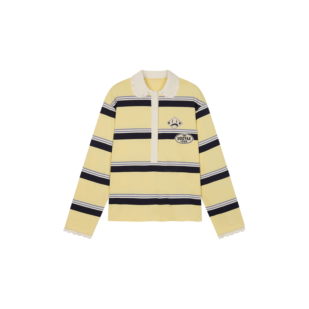 Applique badge Peter Pan collar striped polo