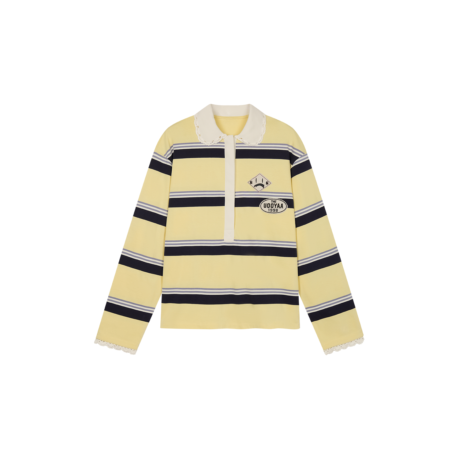 Applique badge Peter Pan collar striped polo