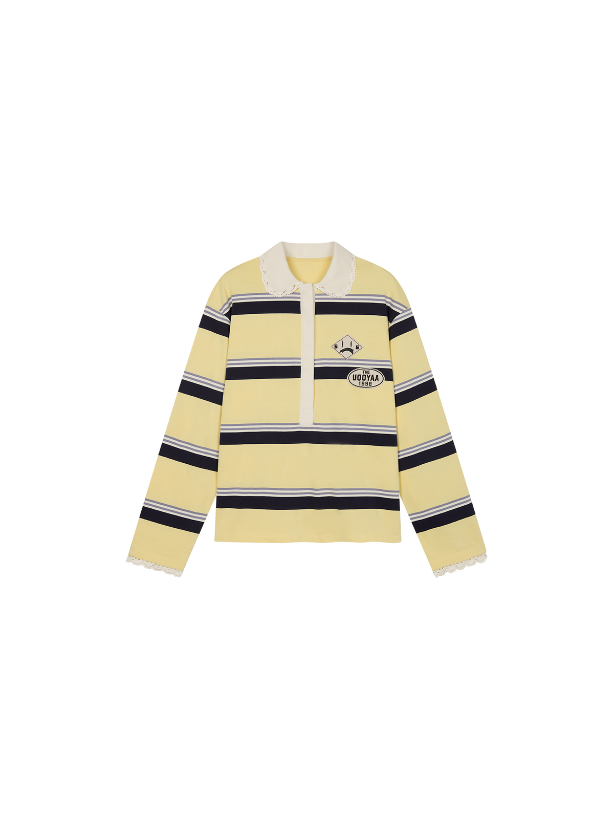 Applique badge Peter Pan collar striped polo