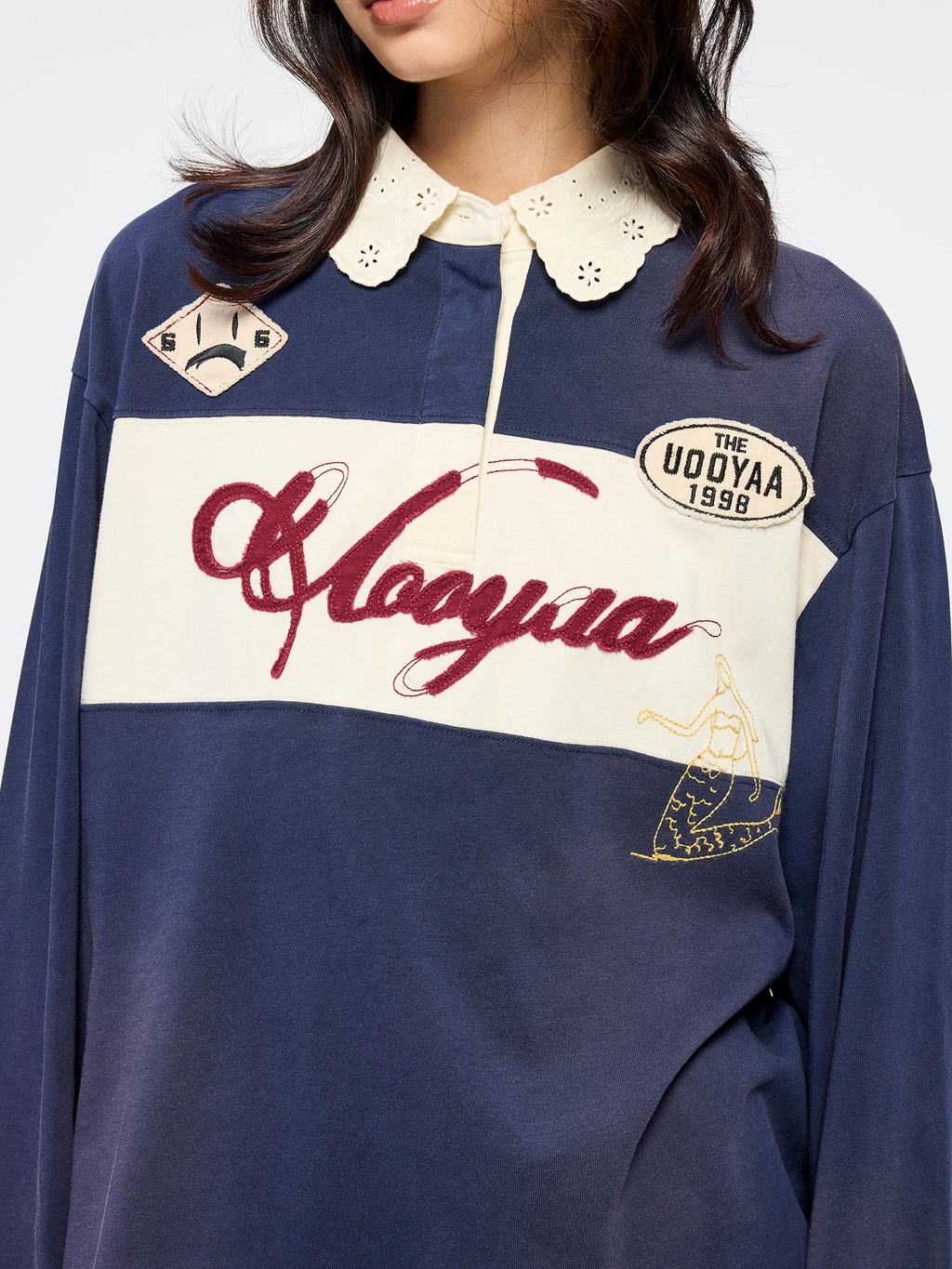 Applique badge Peter Pan collar polo