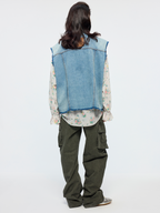Raw edge patchwork denim vest