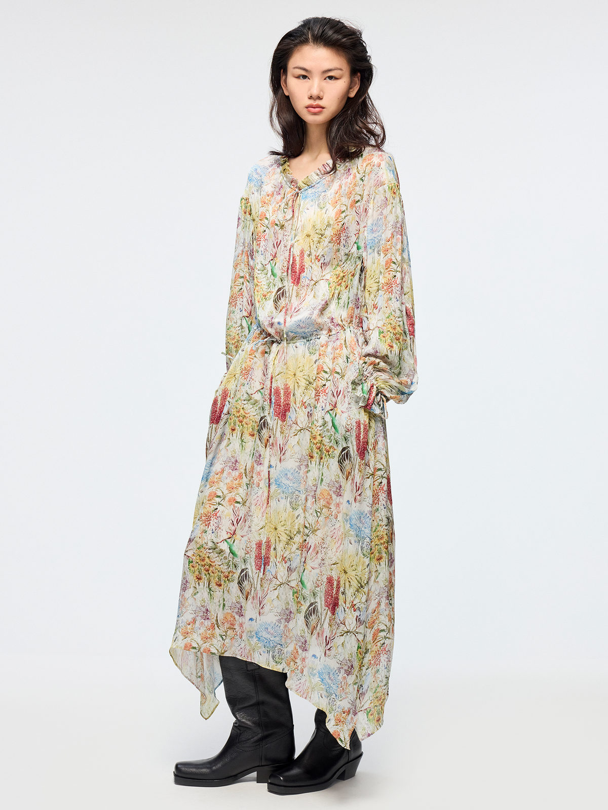 Floral tie waist dress