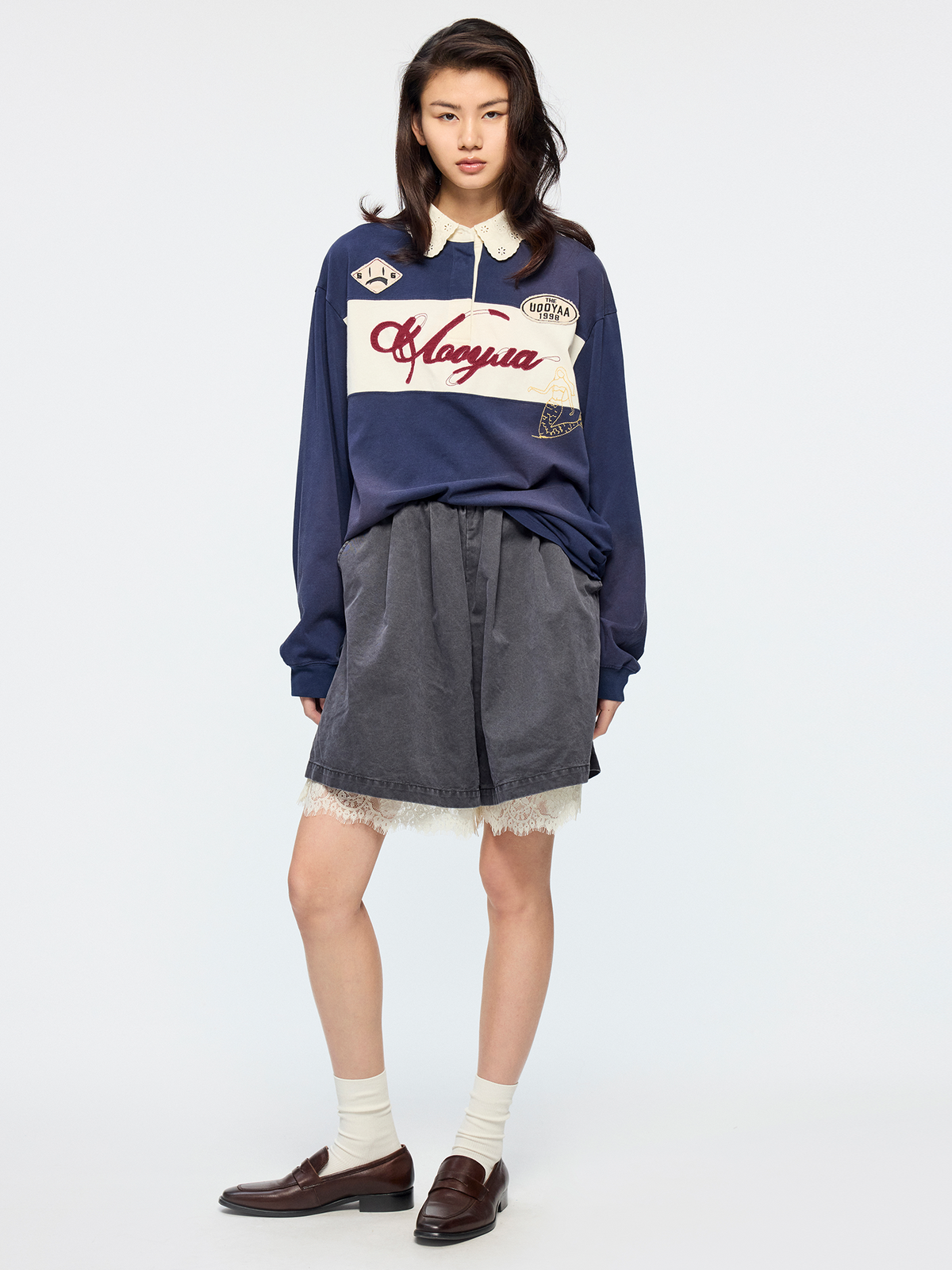 Lace patchwork Bermuda shorts