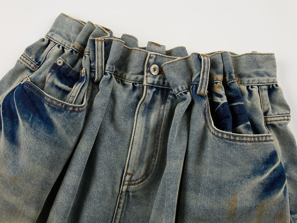 Pleated denim skirt
