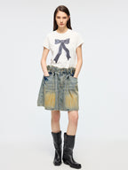 Pleated denim skirt