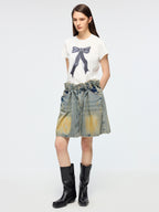 Pleated denim skirt