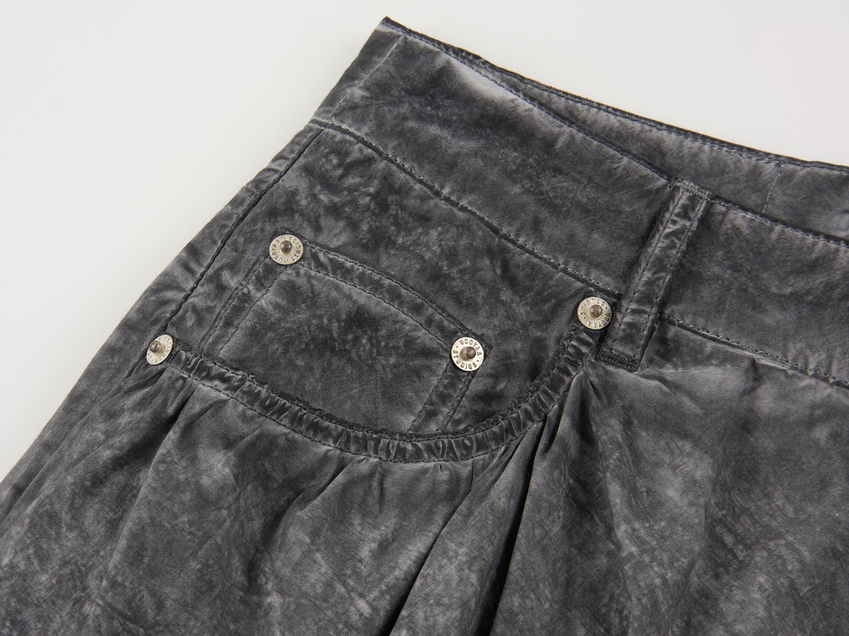 Cold dyed paperbag denim skirt