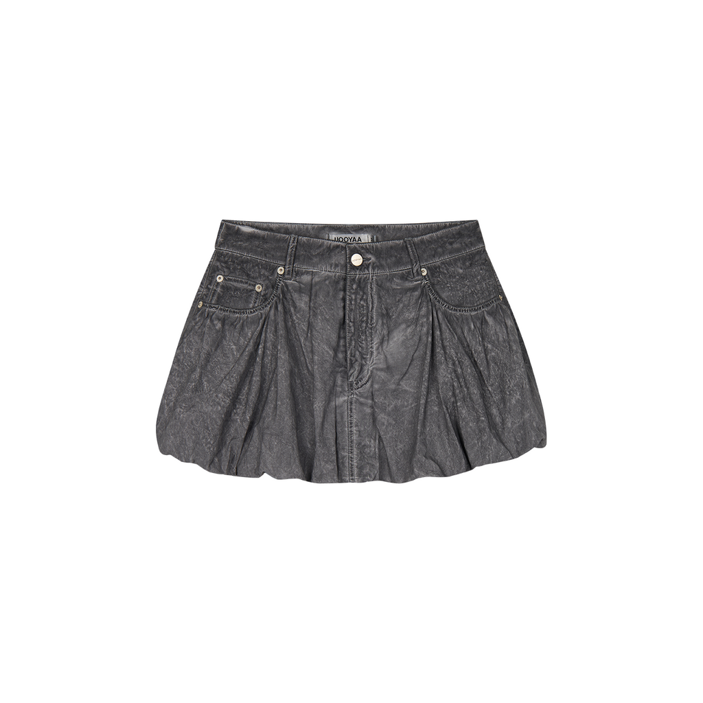 Cold dyed paperbag denim skirt