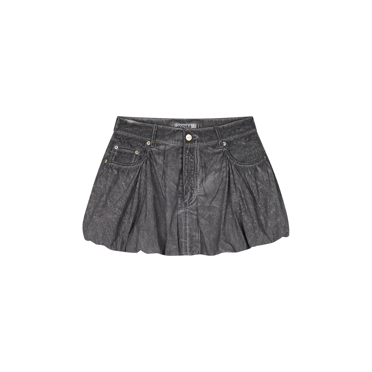 Cold dyed paperbag denim skirt