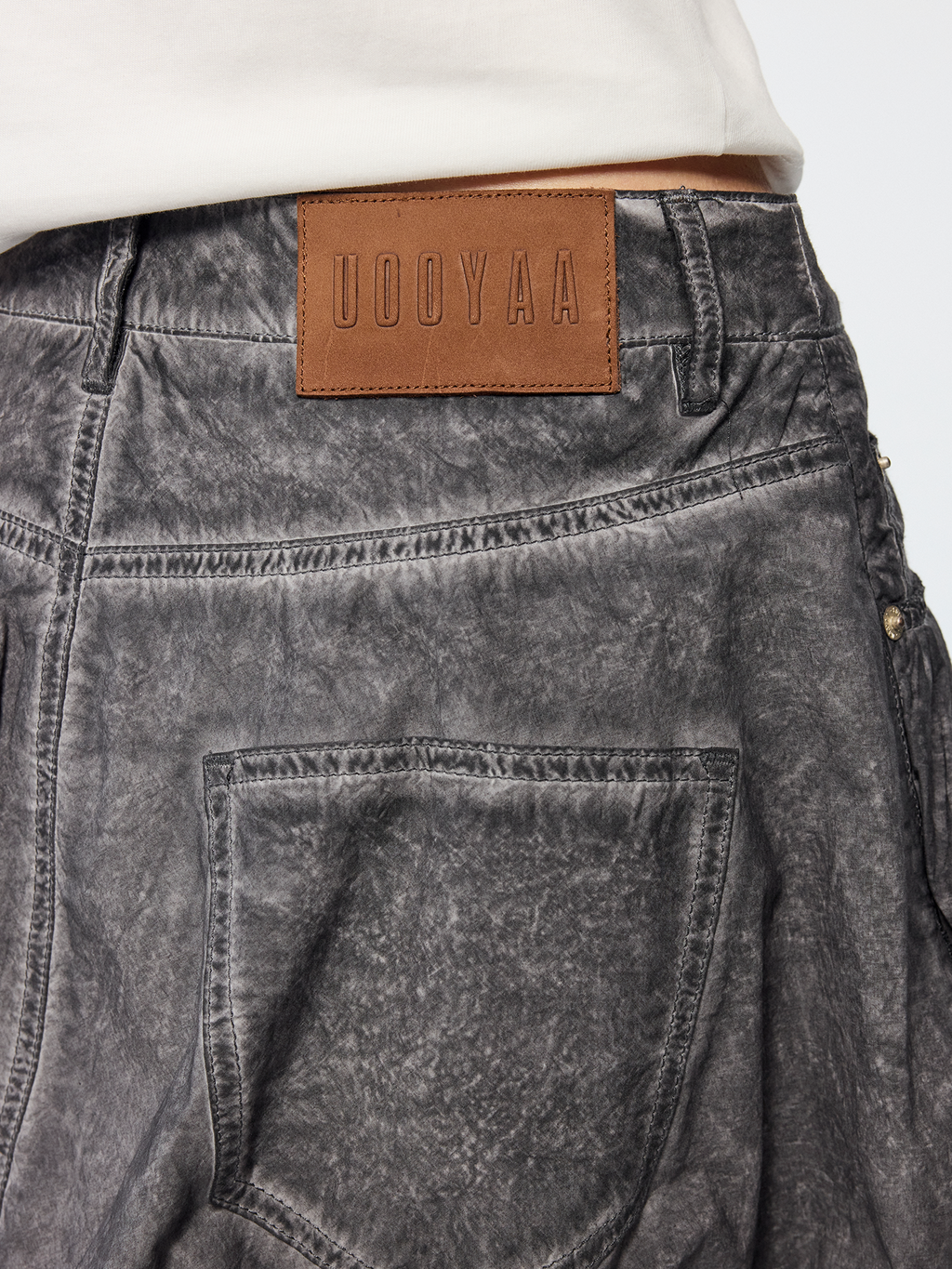 Cold dyed paperbag denim skirt