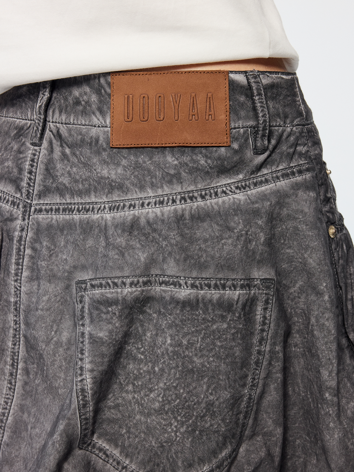 Cold dyed paperbag denim skirt