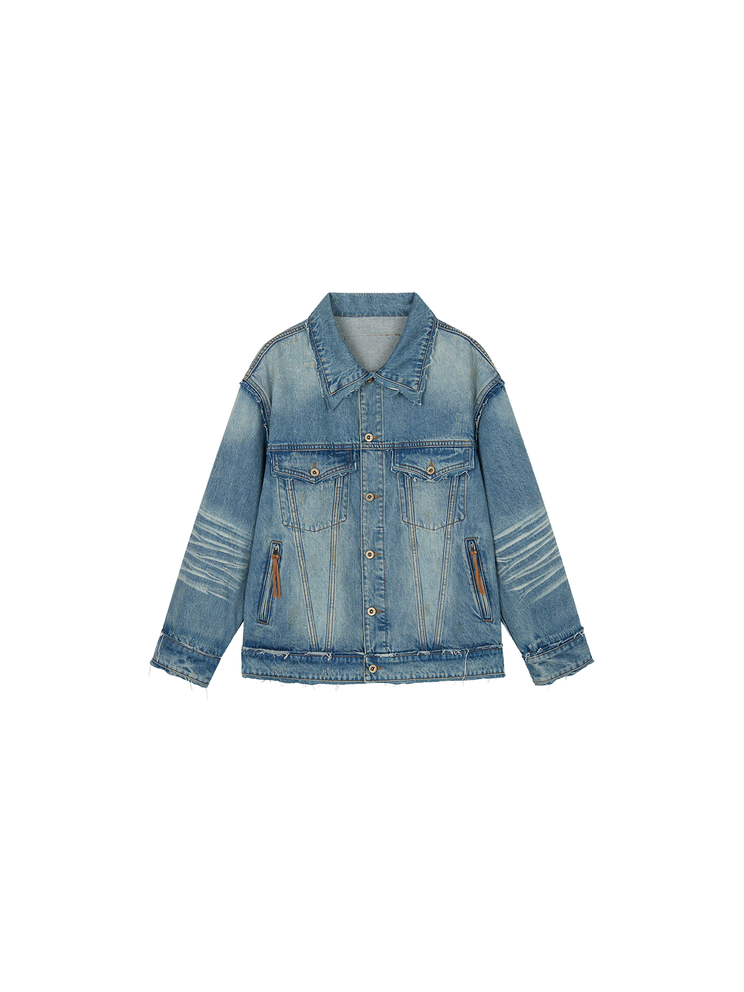 Raw edge patchwork denim jacket
