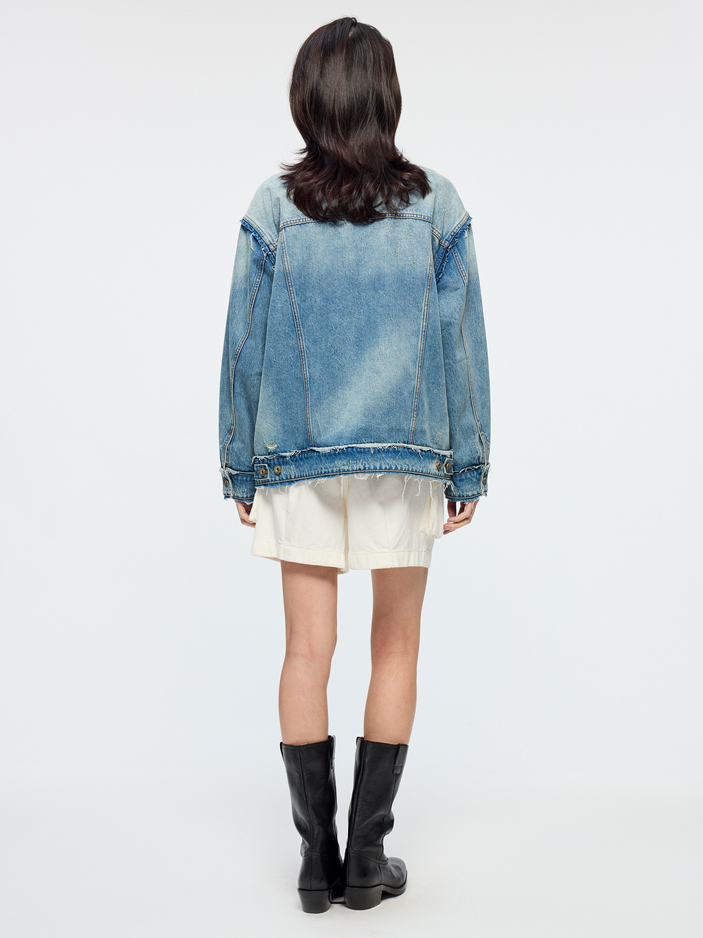 Raw edge patchwork denim jacket