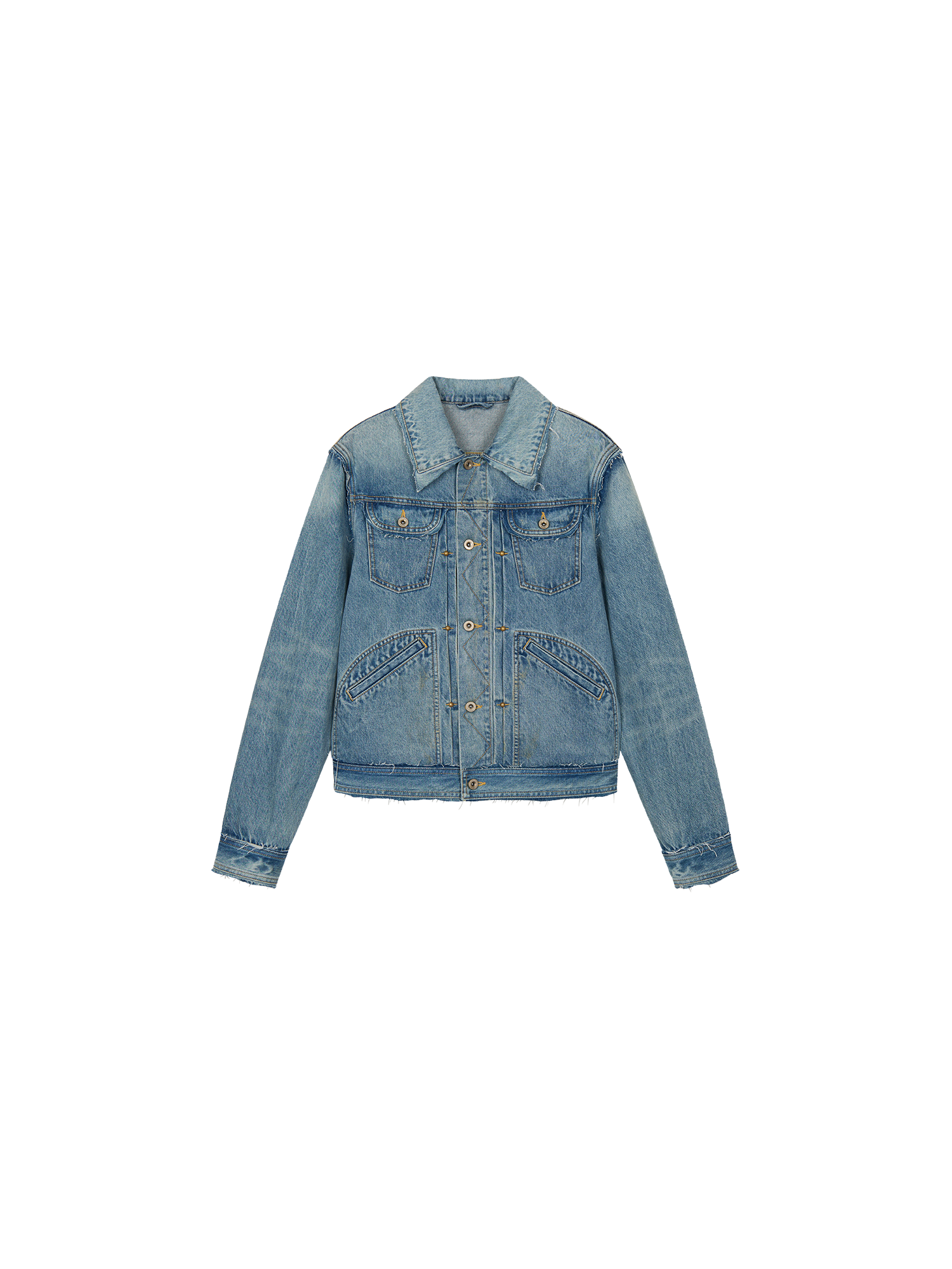 Raw edge patchwork vintage denim jacket