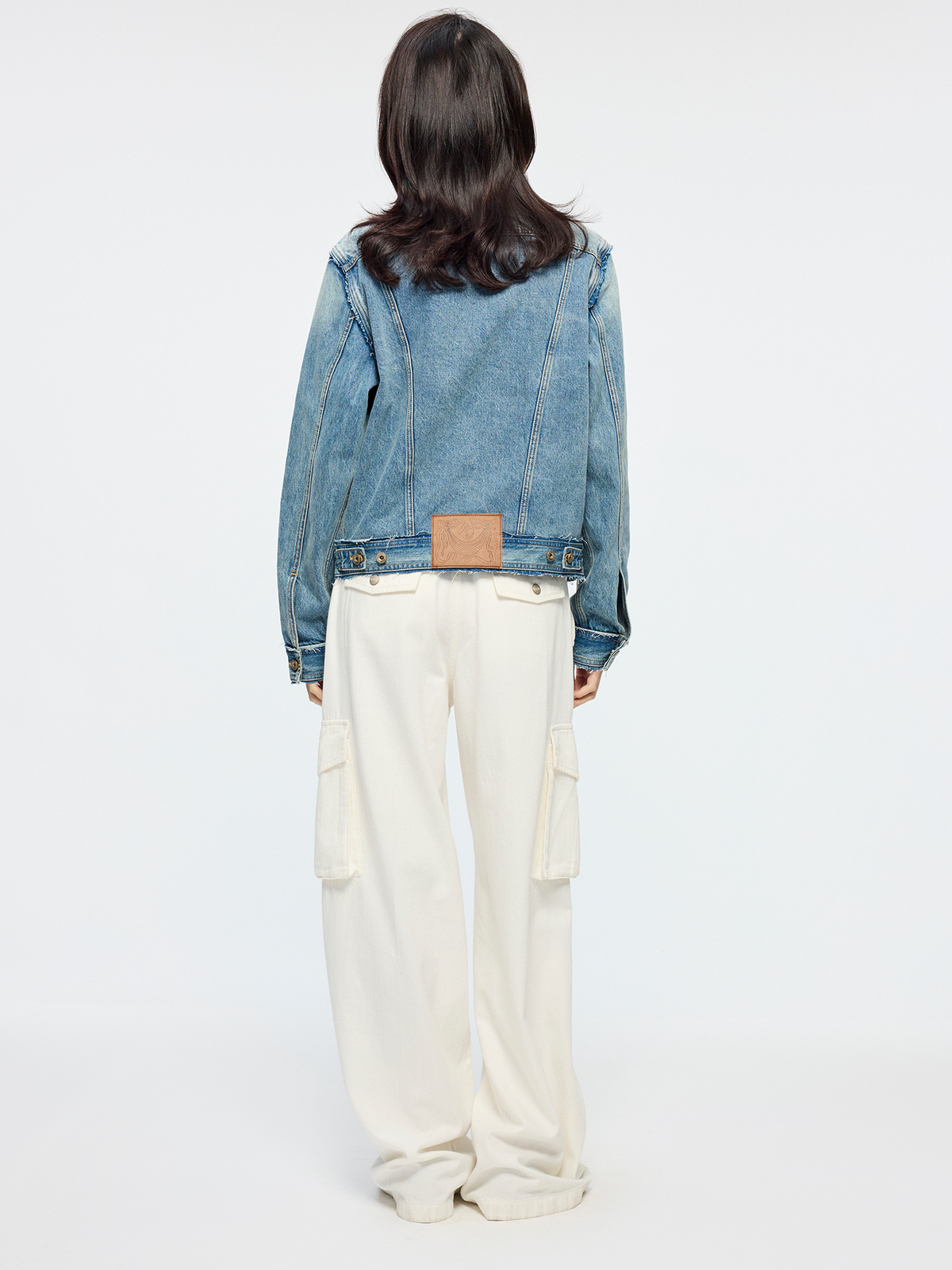 Raw edge patchwork vintage denim jacket
