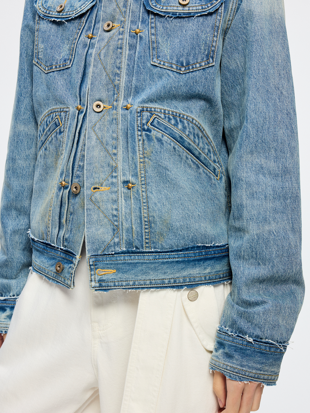Raw edge patchwork vintage denim jacket