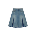 Pleated denim shorts