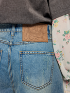 Pleated denim shorts