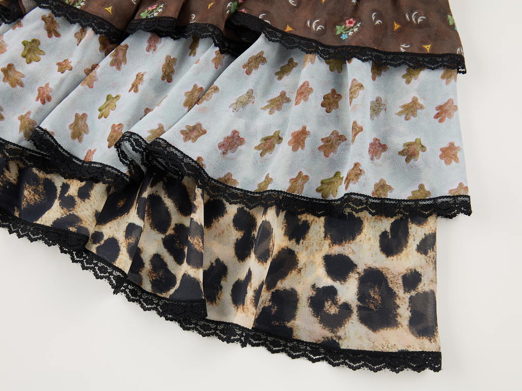 Leopard & floral patchwork skirt