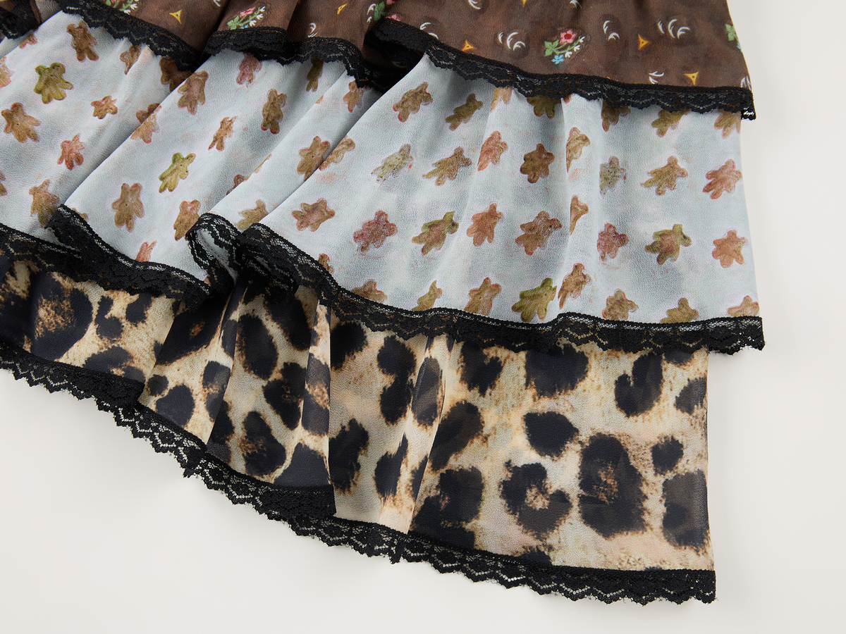 Leopard & floral patchwork skirt