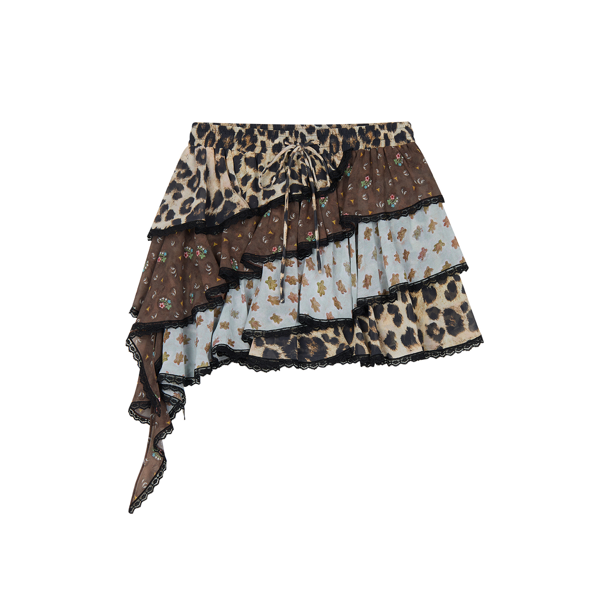 Leopard & floral patchwork skirt