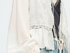 Openwork embroidered tie-front shirt