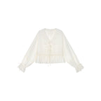 Openwork embroidered tie-front shirt