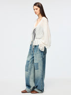Openwork embroidered tie-front shirt