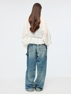 Openwork embroidered tie-front shirt