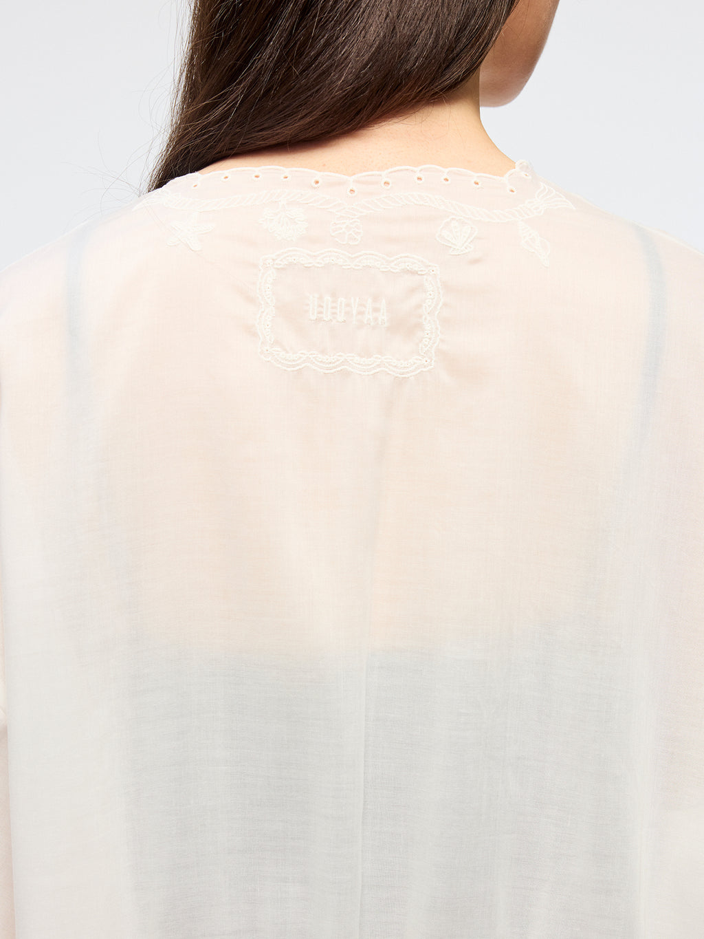 Openwork embroidered tie-front shirt