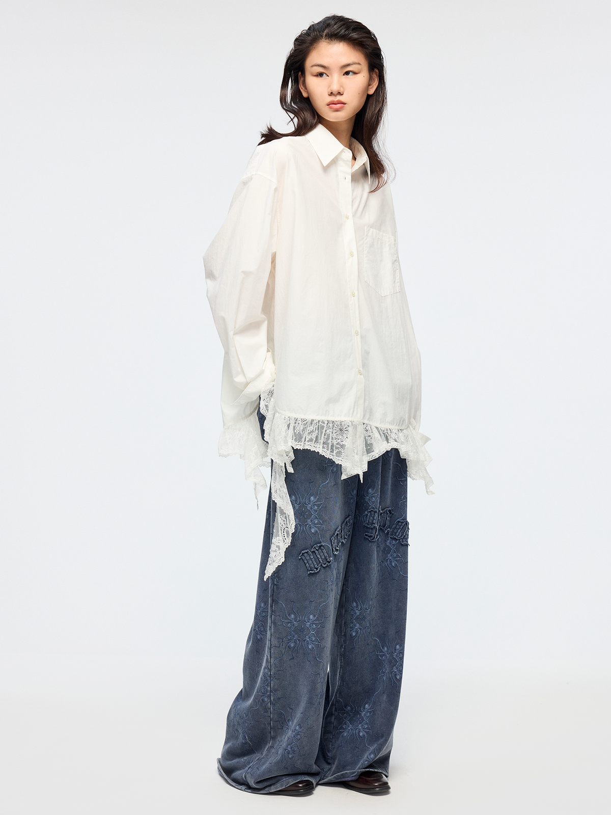 Irregular lace patchwork shirt