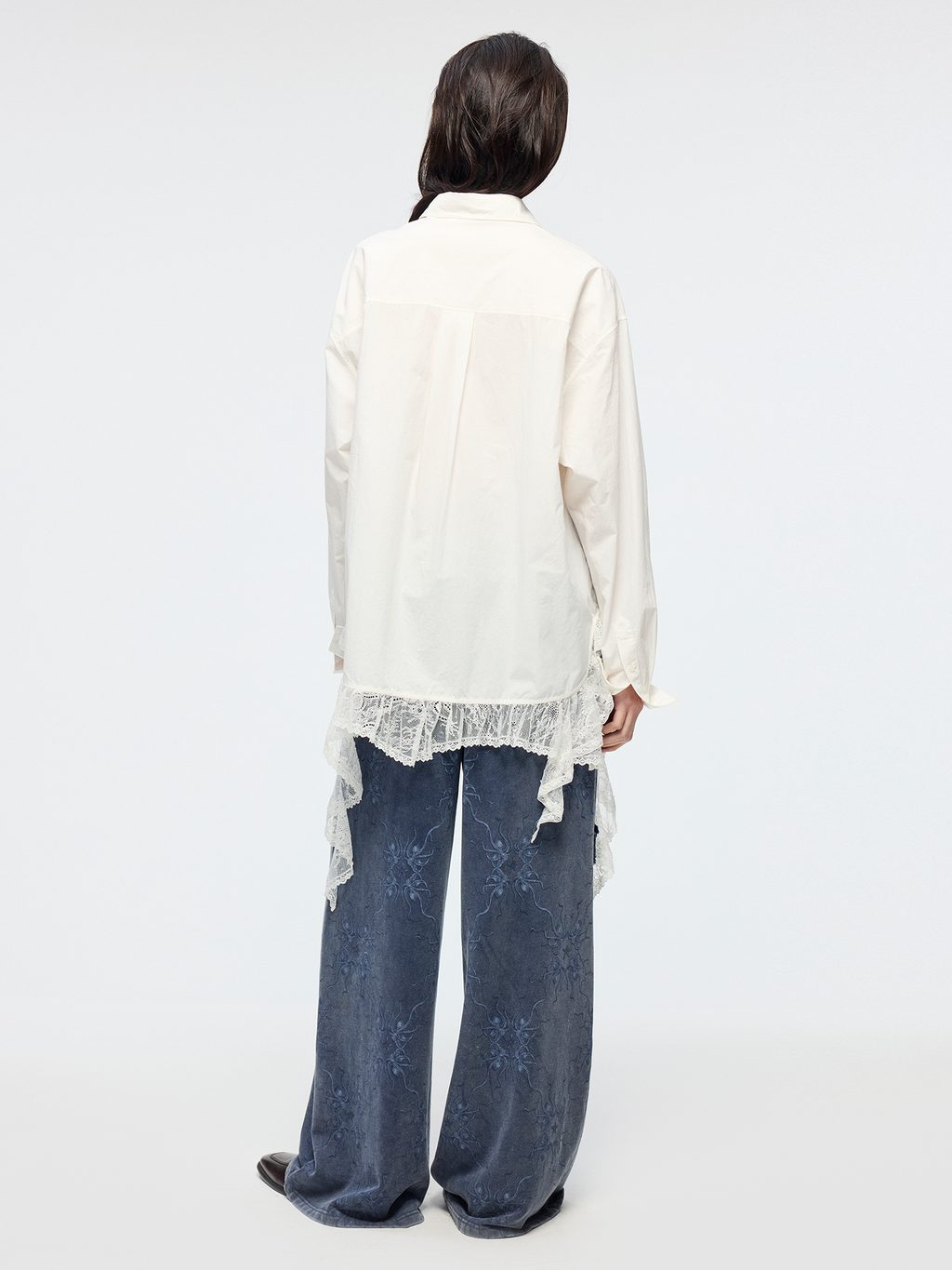 Irregular lace patchwork shirt