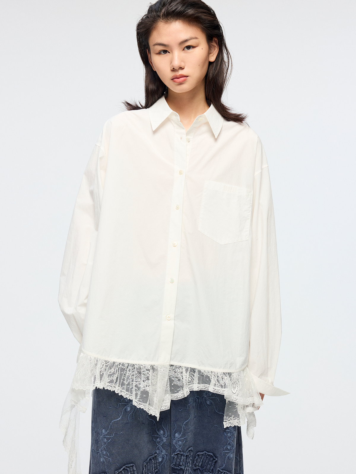 Irregular lace patchwork shirt