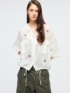 Sporty cherry embroidered utility shirt