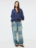 Sporty cherry embroidered utility shirt
