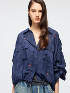Sporty cherry embroidered utility shirt