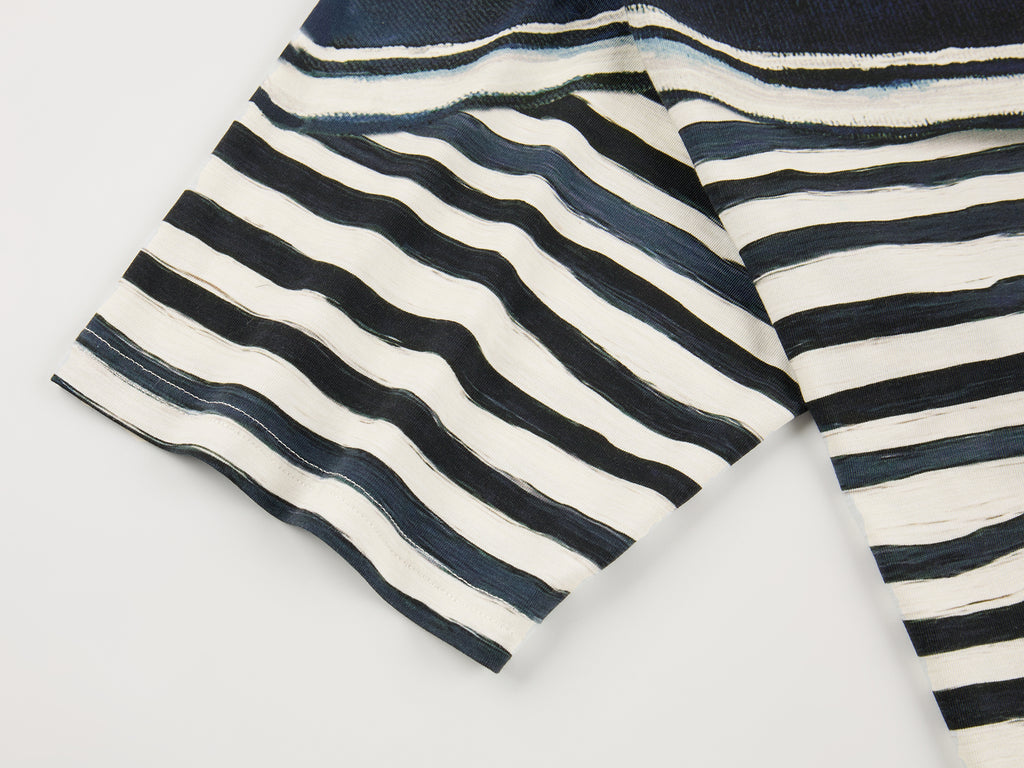 Hand-painted sailor collar striped T-shirt
