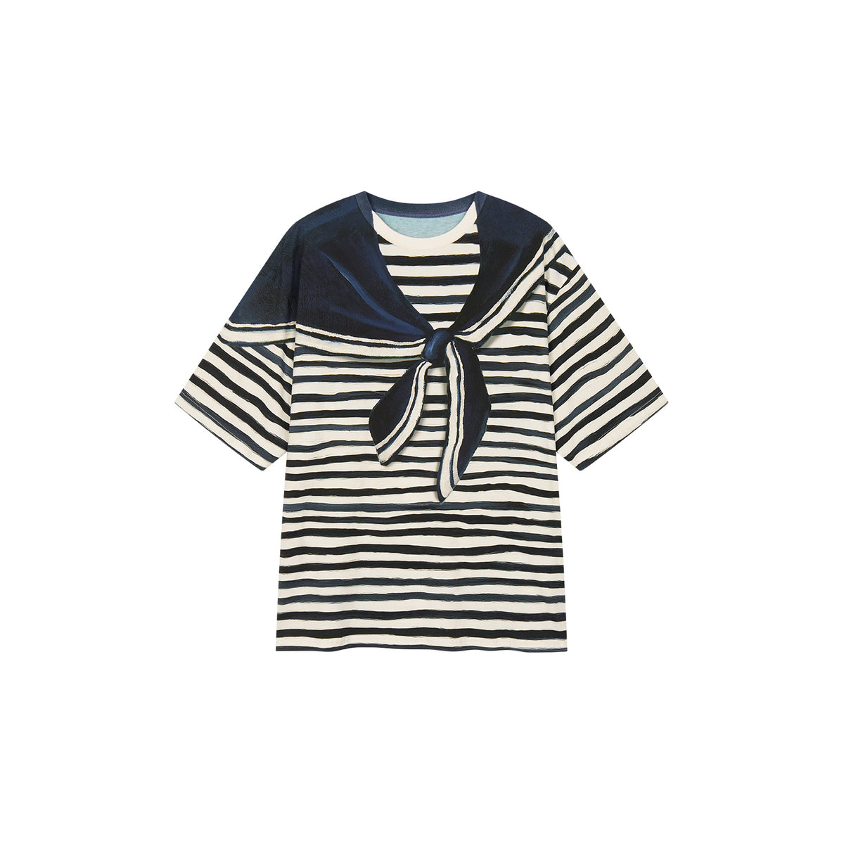 Hand-painted sailor collar striped T-shirt